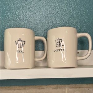 NWT Set of Rae Dunn Mugs with Tea and Coffee Design